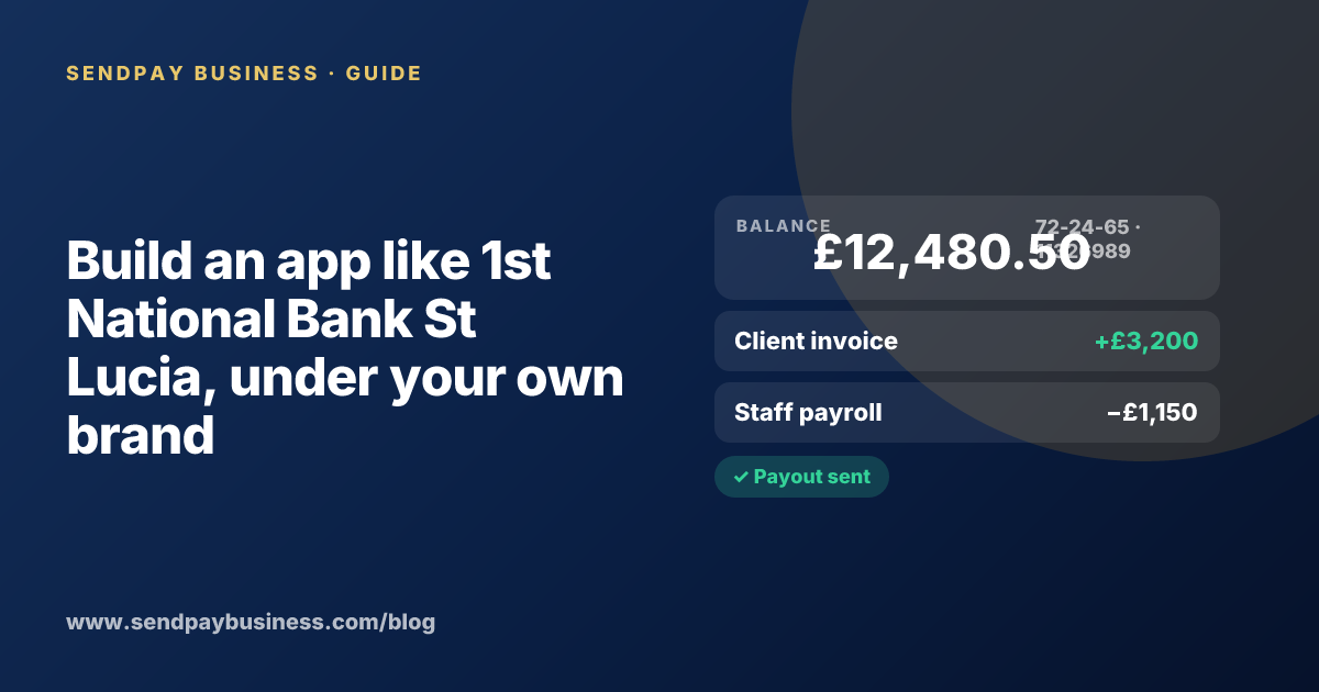 A founder planning a digital account app with a branded card like 1st National Bank St Lucia