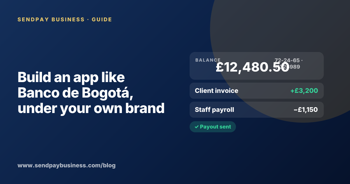 A founder planning a digital account app with a branded card like Banco de Bogotá