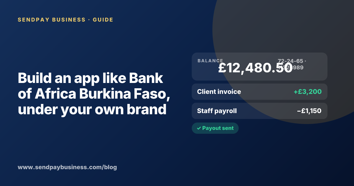A founder planning a digital account app with a branded card like Bank of Africa Burkina Faso