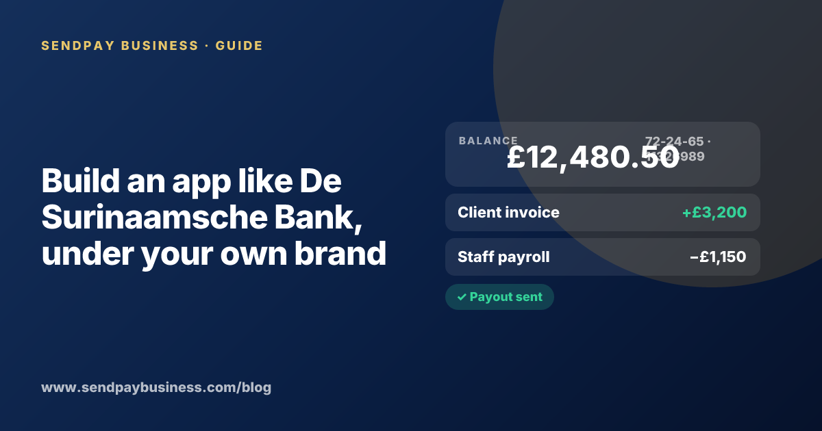A founder planning a digital account app with a branded card like De Surinaamsche Bank