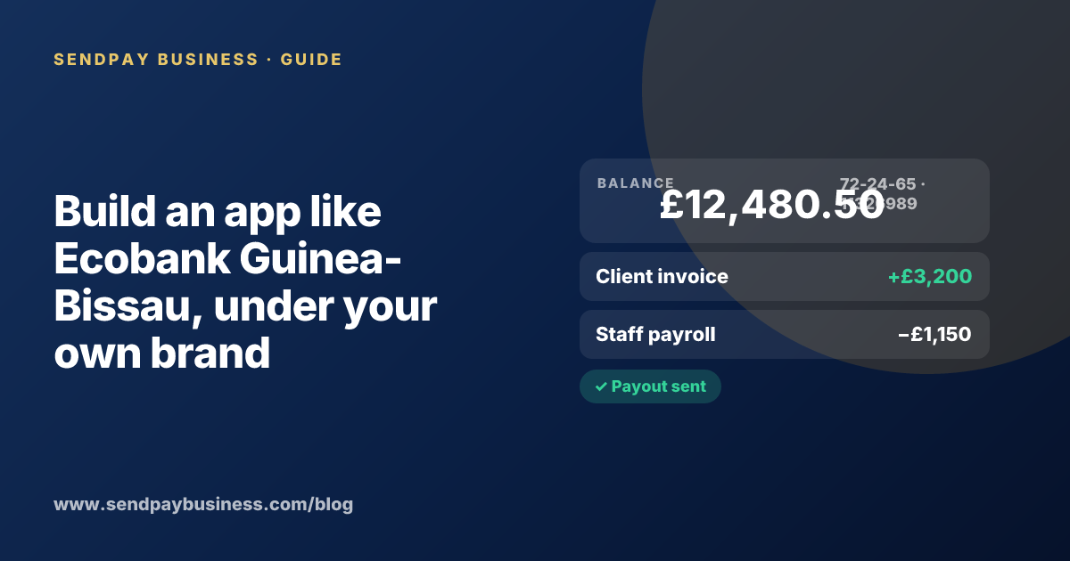 A founder planning a digital account app with a branded card like Ecobank Guinea-Bissau