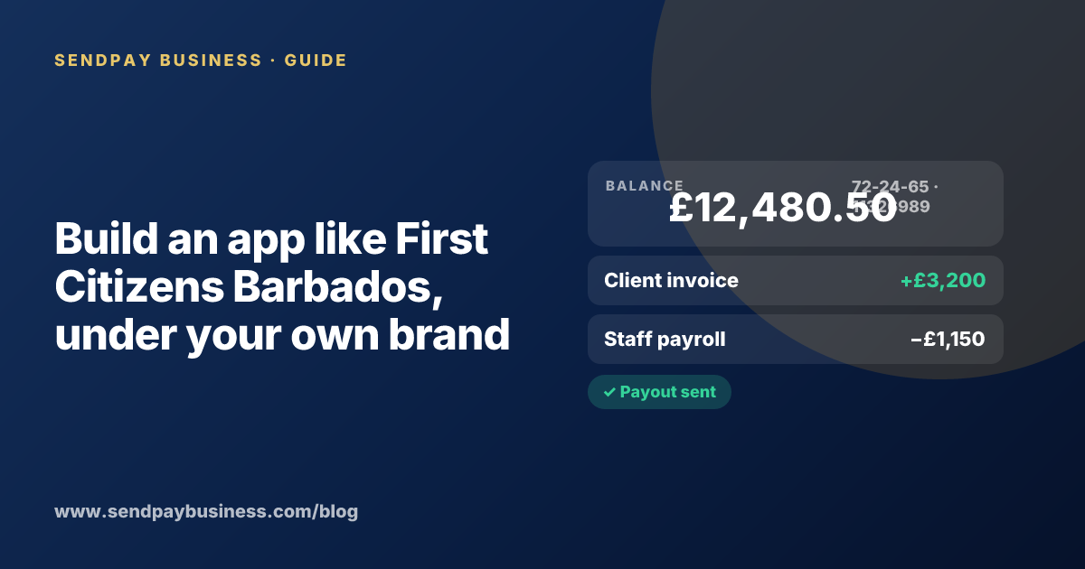 A founder planning a digital account app with a branded card like First Citizens Barbados