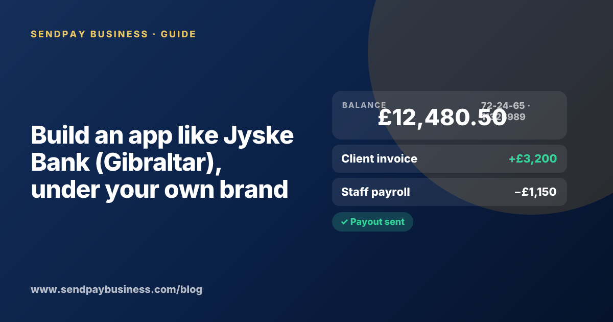 A founder planning a digital account app with a branded card like Jyske Bank (Gibraltar)