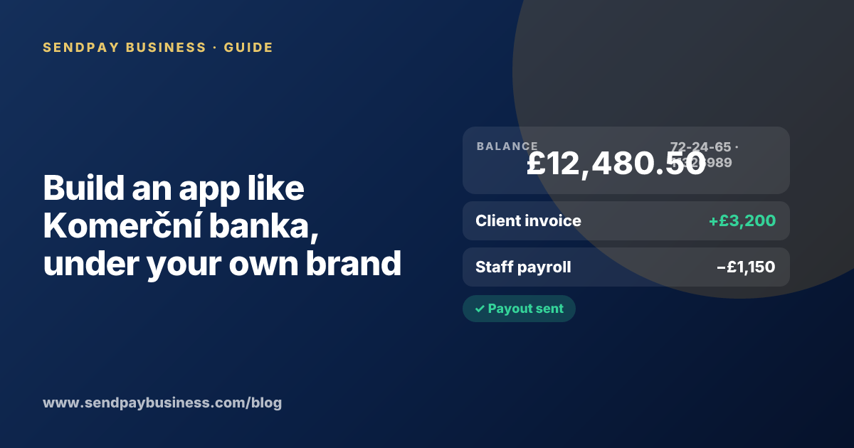 A founder planning a digital account app with a branded card like Komerční banka