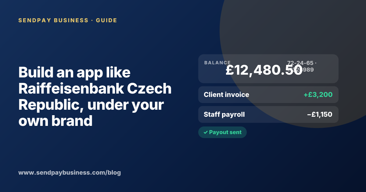 A founder planning a digital account app with a branded card like Raiffeisenbank Czech Republic