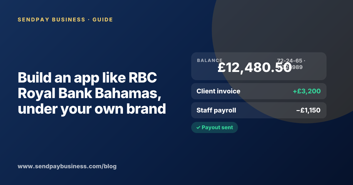 A founder planning a digital account app with a branded card like RBC Royal Bank Bahamas