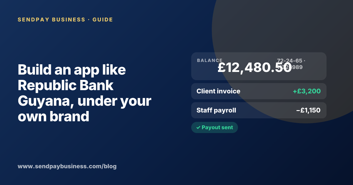 A founder planning a digital account app with a branded card like Republic Bank Guyana