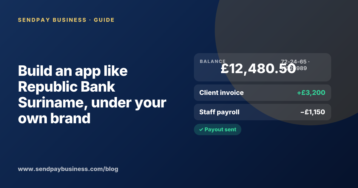 A founder planning a digital account app with a branded card like Republic Bank Suriname