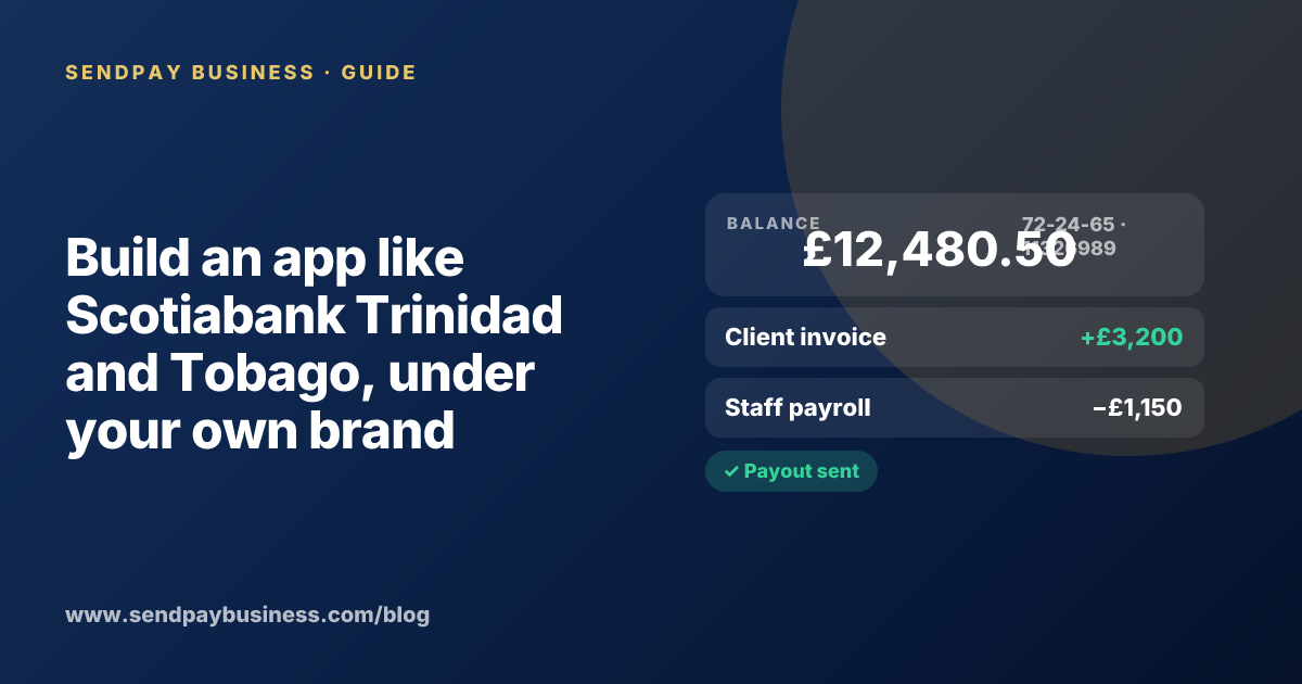 A founder planning a digital account app with a branded card like Scotiabank Trinidad and Tobago