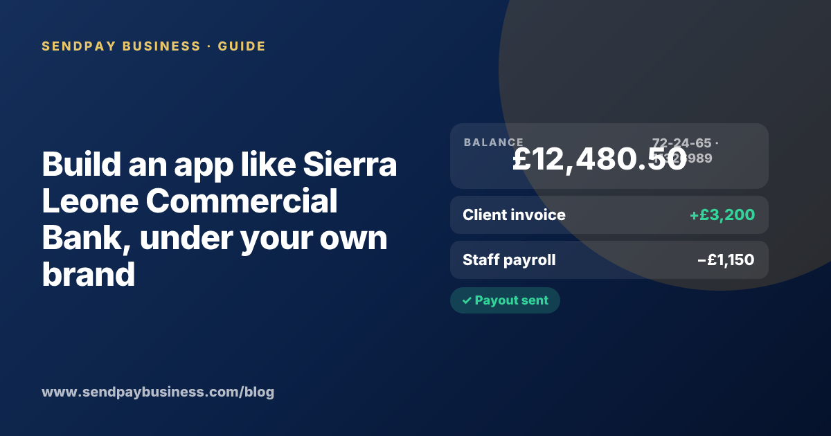 A founder planning a digital account app with a branded card like Sierra Leone Commercial Bank