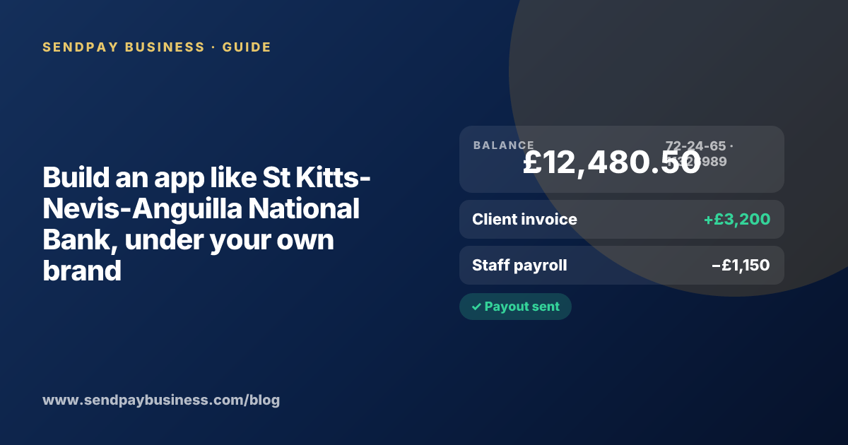 A founder planning a digital account app with a branded card like St Kitts-Nevis-Anguilla National Bank