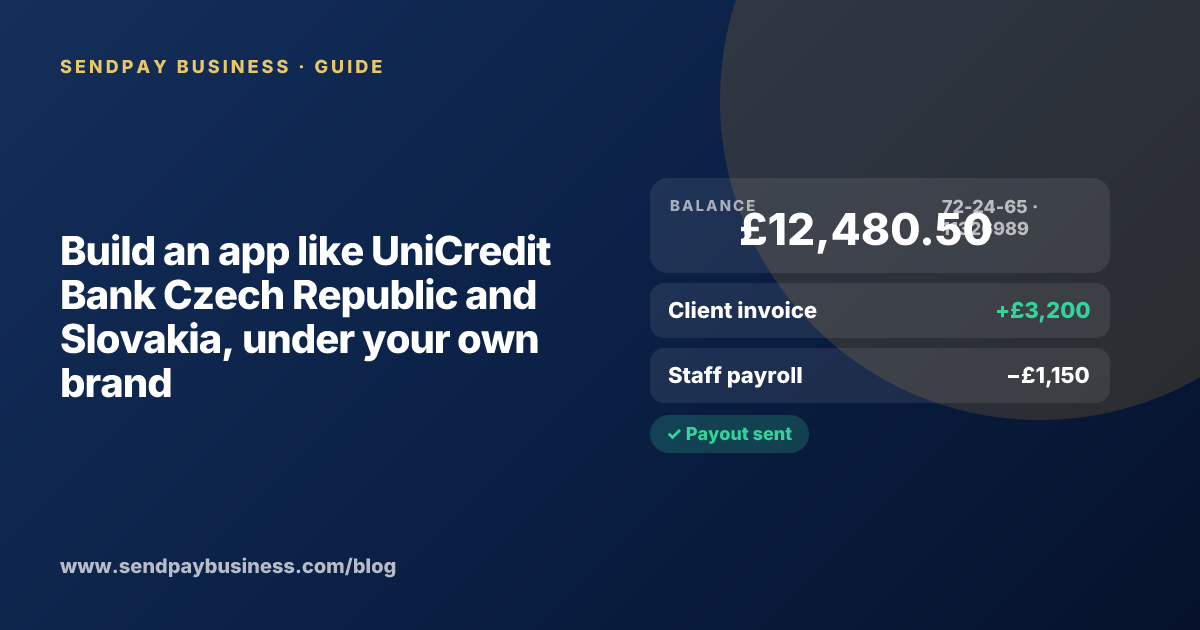 A founder planning a digital account app with a branded card like UniCredit Bank Czech Republic and Slovakia